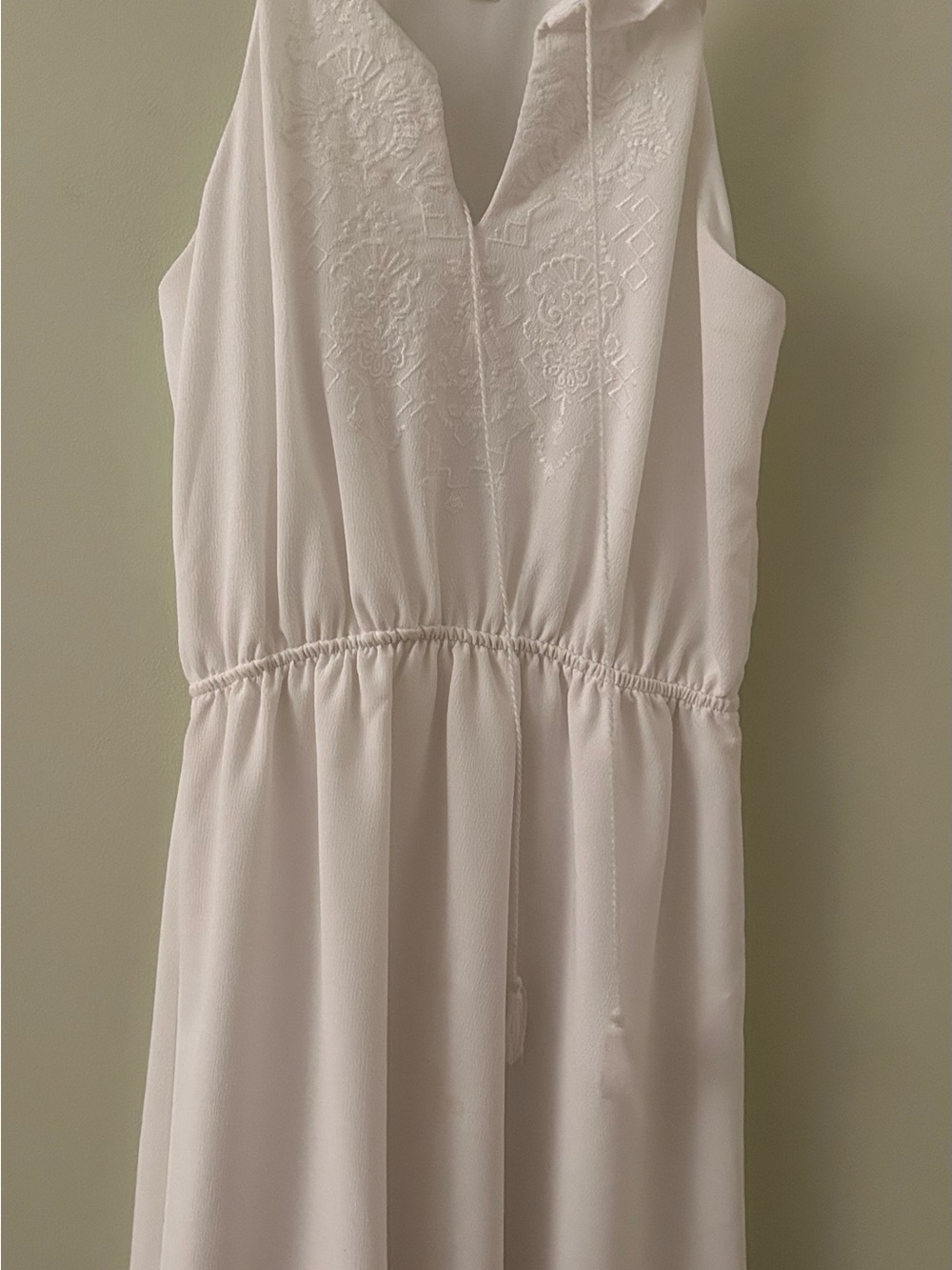 Blue Rain Sleeveless Embroidered Halter White Mini Dress
